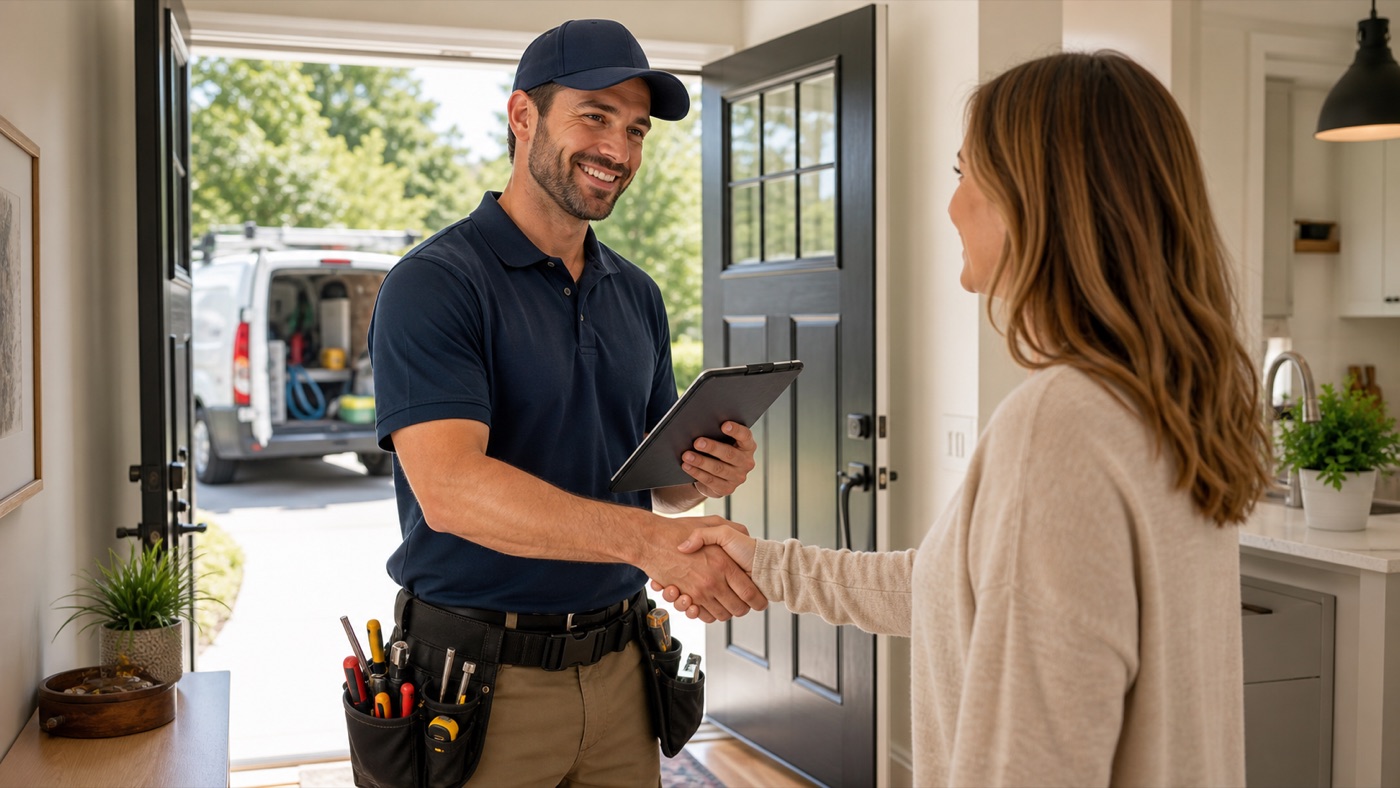 Home service professional confirming a job with a customer